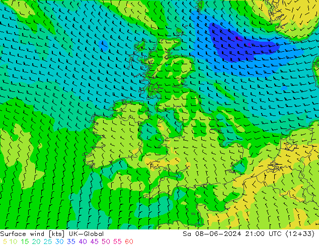 Vento 10 m UK-Global sab 08.06.2024 21 UTC