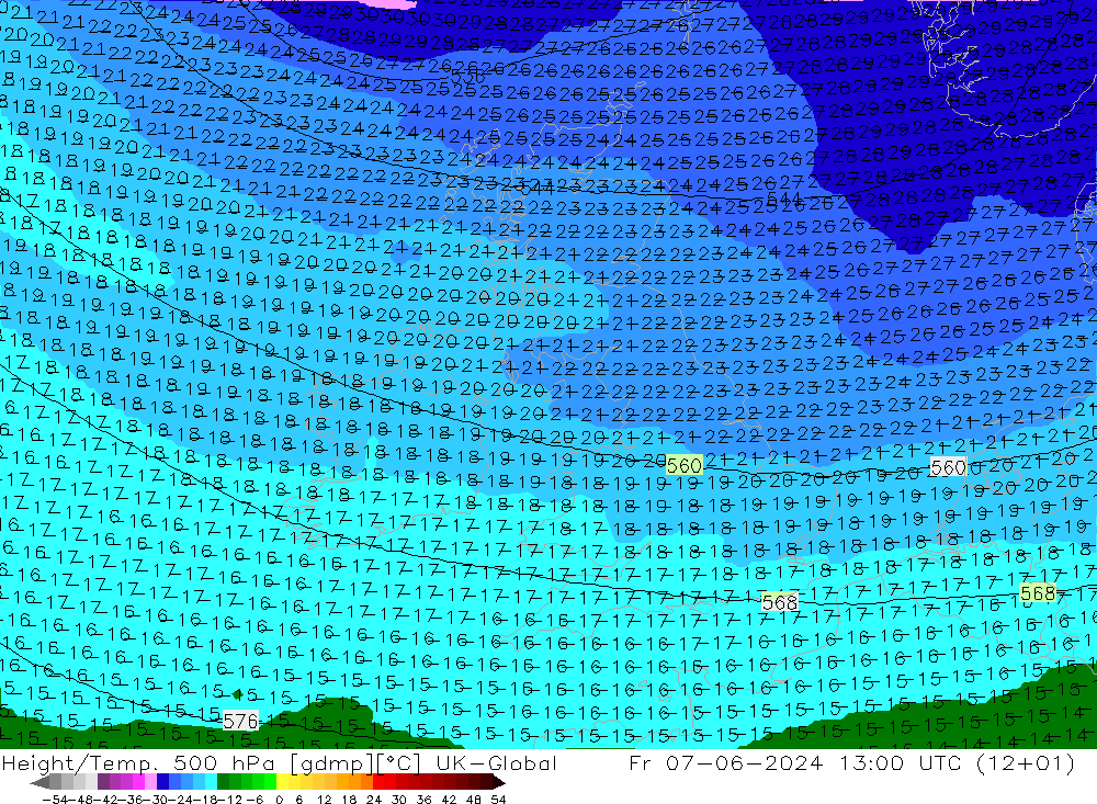 Height/Temp. 500 hPa UK-Global Sex 07.06.2024 13 UTC