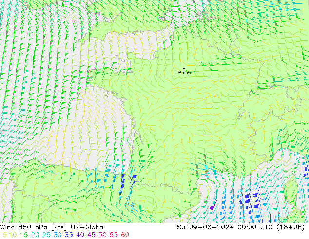 Vent 850 hPa UK-Global dim 09.06.2024 00 UTC