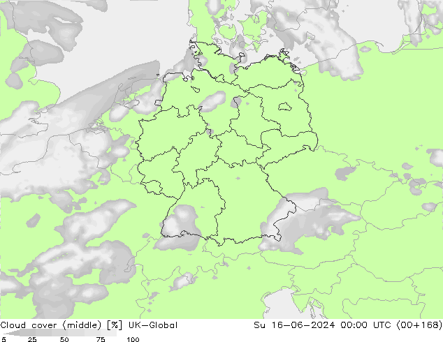 Cloud cover (middle) UK-Global Su 16.06.2024 00 UTC
