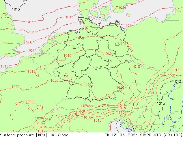 pressão do solo UK-Global Qui 13.06.2024 06 UTC