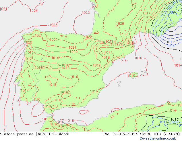 Presión superficial UK-Global mié 12.06.2024 06 UTC