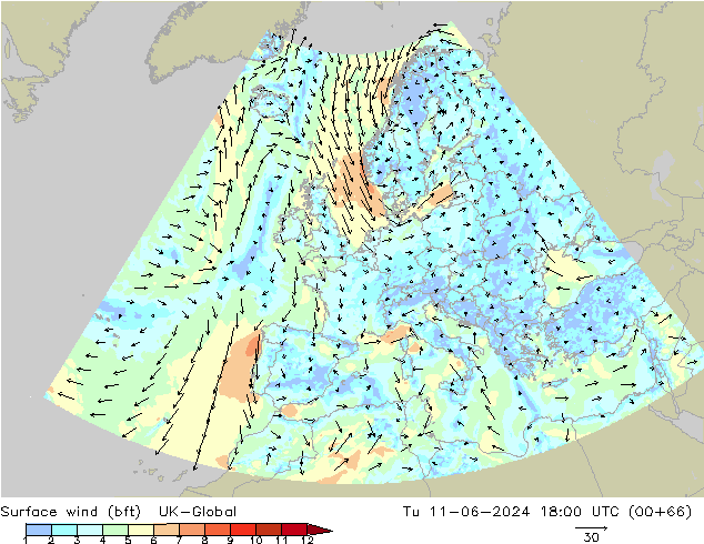 Rüzgar 10 m (bft) UK-Global Sa 11.06.2024 18 UTC