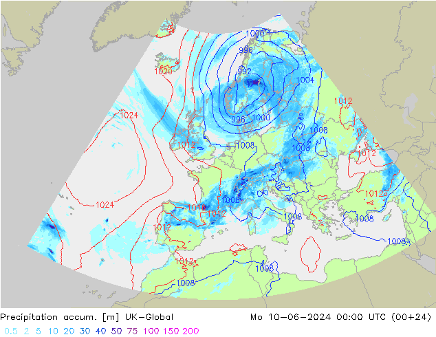 Toplam Yağış UK-Global Pzt 10.06.2024 00 UTC