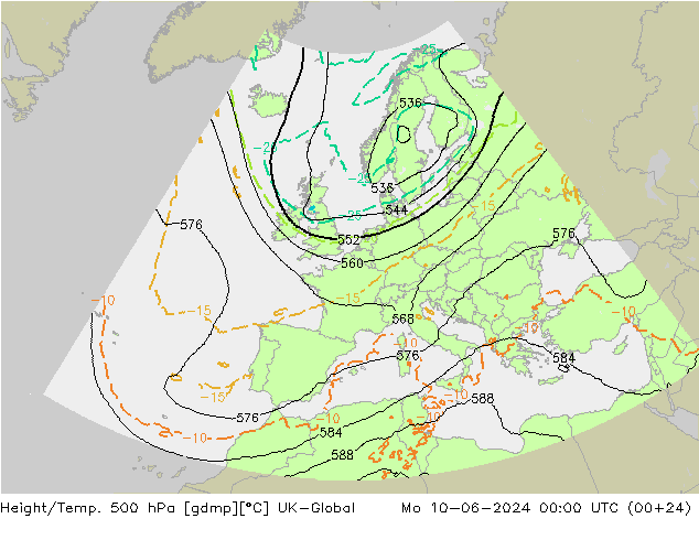 Height/Temp. 500 hPa UK-Global Mo 10.06.2024 00 UTC
