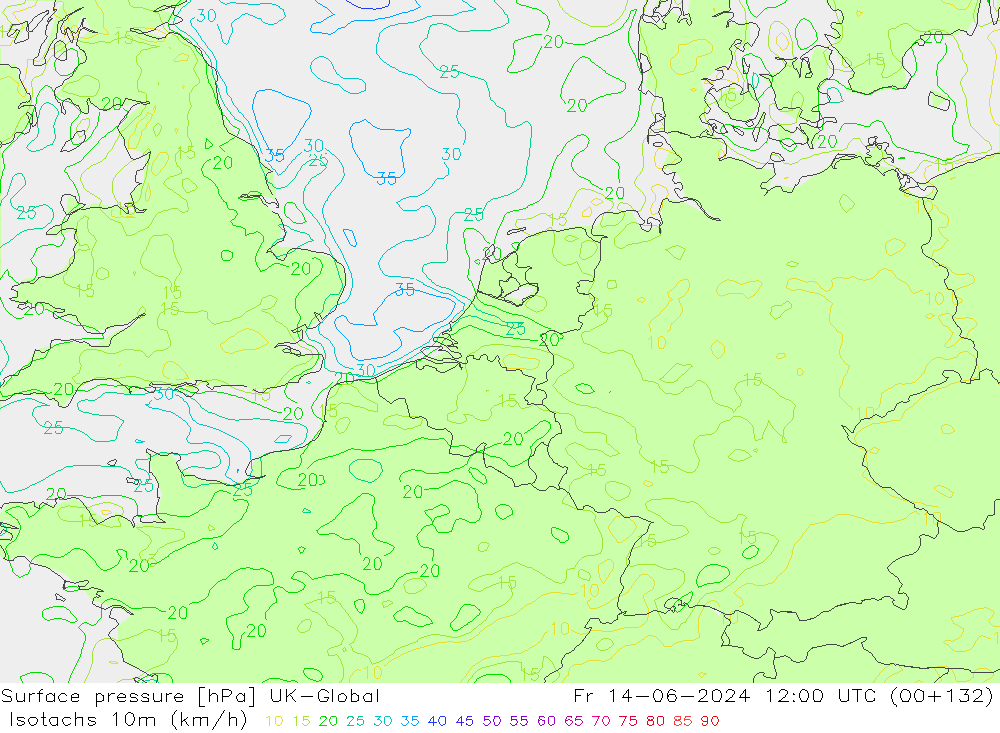 Izotacha (km/godz) UK-Global pt. 14.06.2024 12 UTC