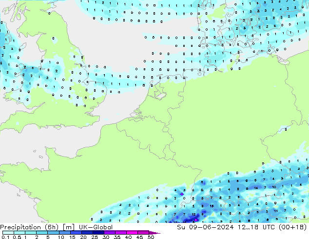 Precipitation (6h) UK-Global Ne 09.06.2024 18 UTC