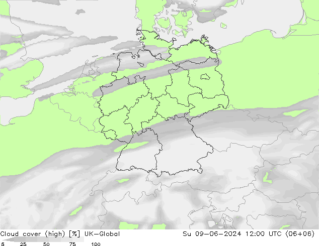 Nubes altas UK-Global dom 09.06.2024 12 UTC