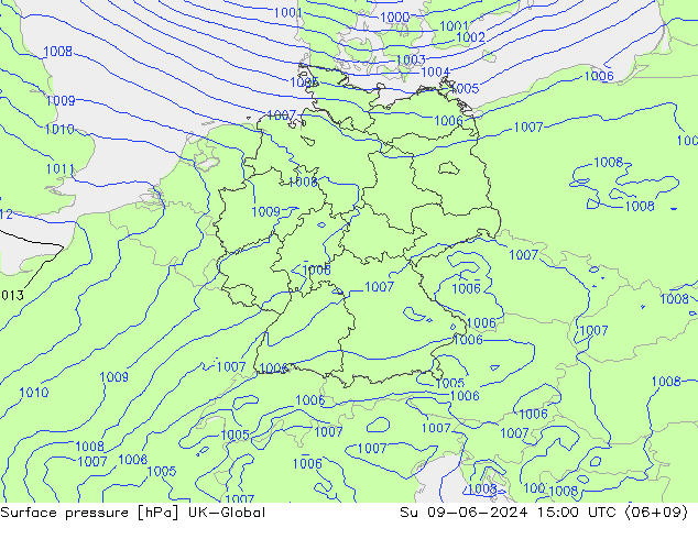 Luchtdruk (Grond) UK-Global zo 09.06.2024 15 UTC