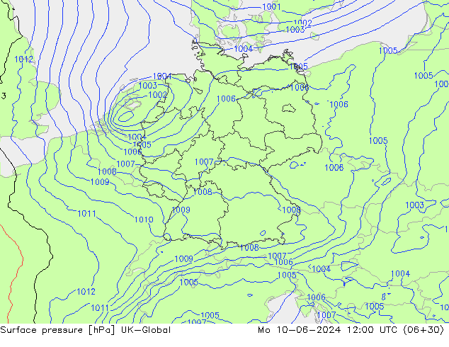 Luchtdruk (Grond) UK-Global ma 10.06.2024 12 UTC