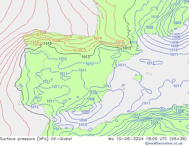 Luchtdruk (Grond) UK-Global ma 10.06.2024 18 UTC