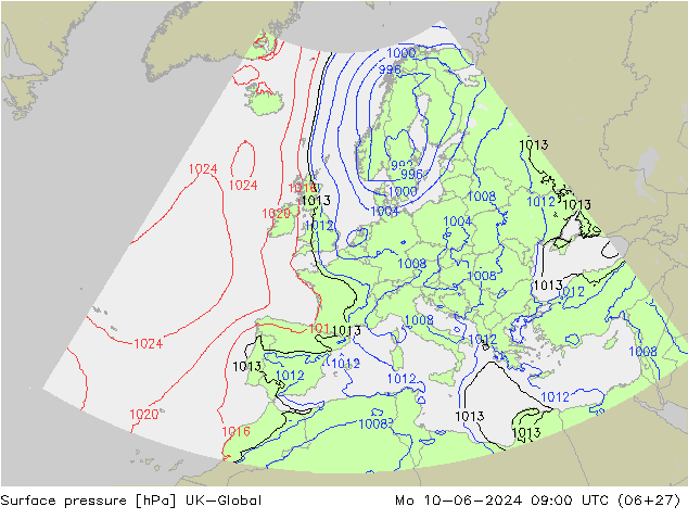 pression de l'air UK-Global lun 10.06.2024 09 UTC