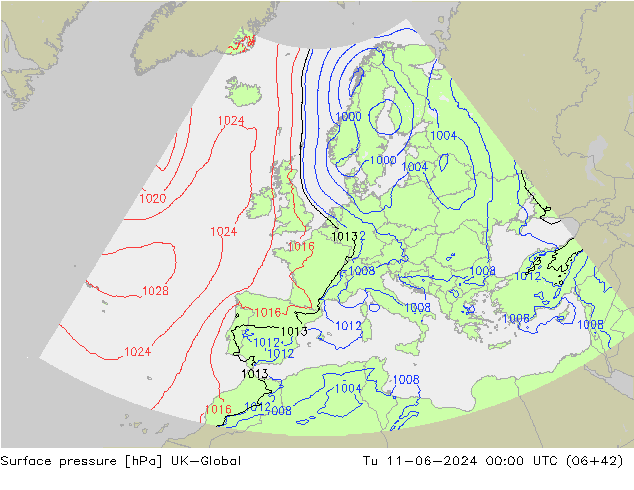 pression de l'air UK-Global mar 11.06.2024 00 UTC