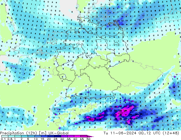Precipitación (12h) UK-Global mar 11.06.2024 12 UTC