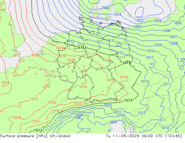 Luchtdruk (Grond) UK-Global di 11.06.2024 09 UTC