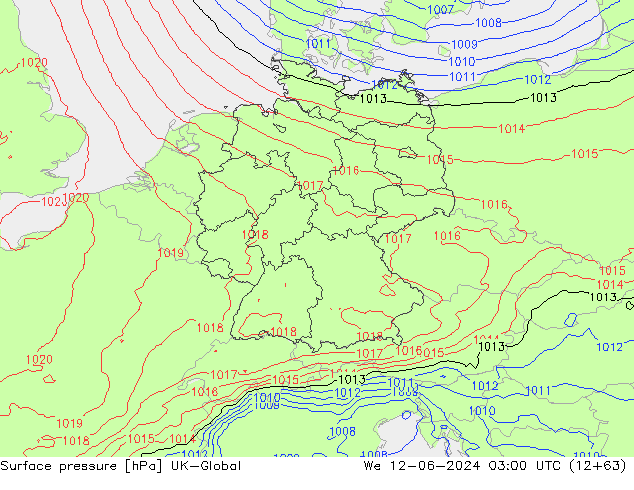 Atmosférický tlak UK-Global St 12.06.2024 03 UTC