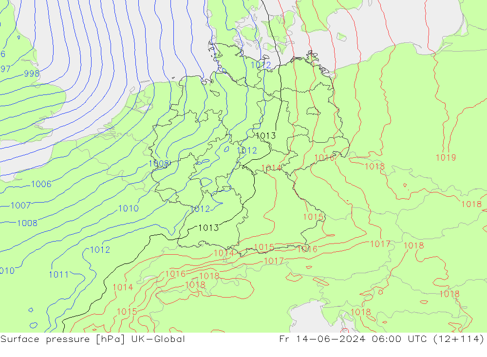 pression de l'air UK-Global ven 14.06.2024 06 UTC