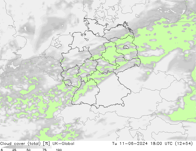 Bewolking (Totaal) UK-Global di 11.06.2024 18 UTC