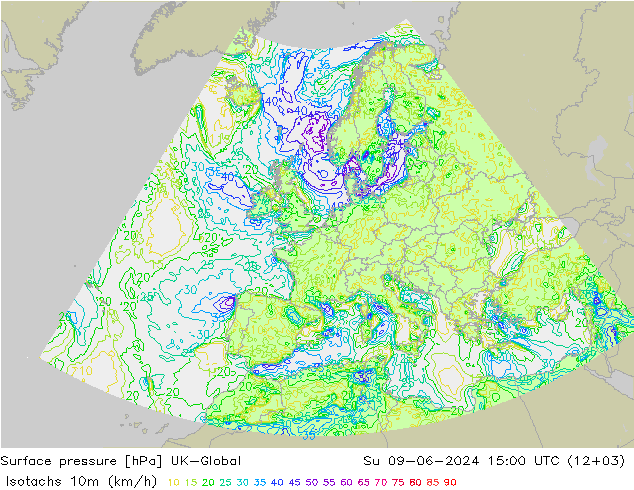 Isotachs (kph) UK-Global Su 09.06.2024 15 UTC