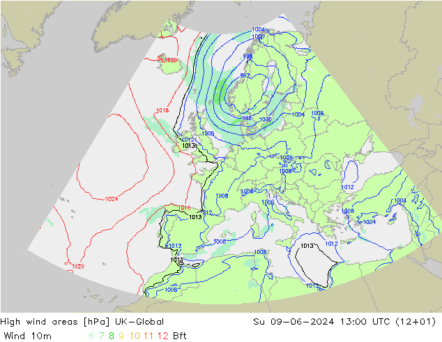 High wind areas UK-Global Su 09.06.2024 13 UTC