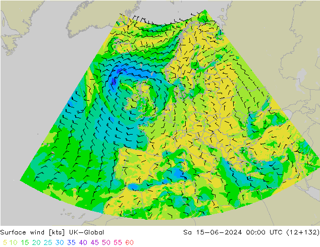 Surface wind UK-Global Sa 15.06.2024 00 UTC