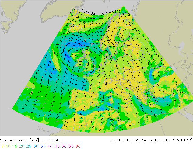 Surface wind UK-Global So 15.06.2024 06 UTC