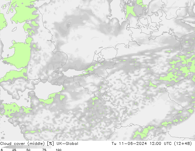 Cloud cover (middle) UK-Global Tu 11.06.2024 12 UTC