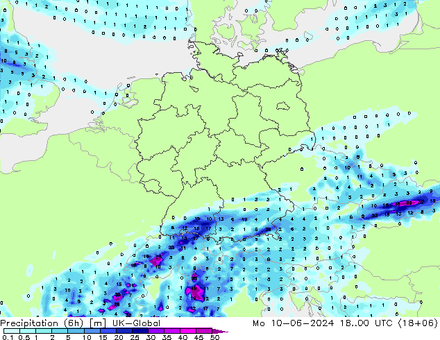 Yağış (6h) UK-Global Pzt 10.06.2024 00 UTC