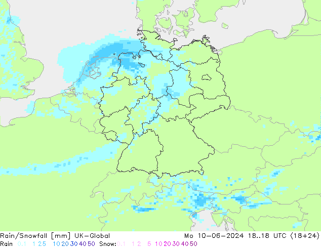 Rain/Snowfall UK-Global Mo 10.06.2024 18 UTC