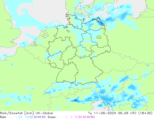 Rain/Snowfall UK-Global mar 11.06.2024 06 UTC