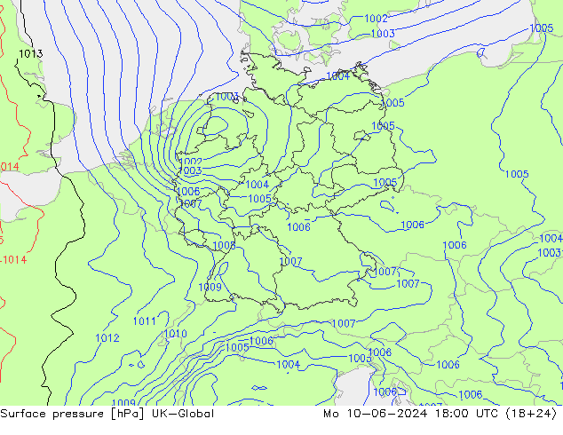 Surface pressure UK-Global Mo 10.06.2024 18 UTC