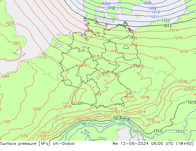 Surface pressure UK-Global We 12.06.2024 06 UTC
