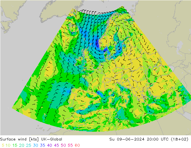 风 10 米 UK-Global 星期日 09.06.2024 20 UTC