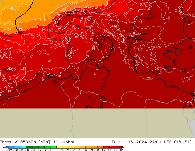 Theta-W 850hPa UK-Global mar 11.06.2024 21 UTC