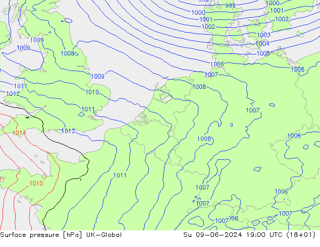 Surface pressure UK-Global Su 09.06.2024 19 UTC
