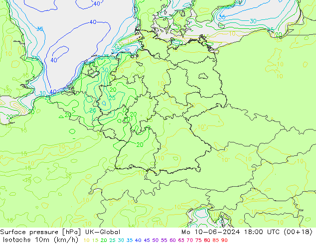 Isotachs (kph) UK-Global Mo 10.06.2024 18 UTC