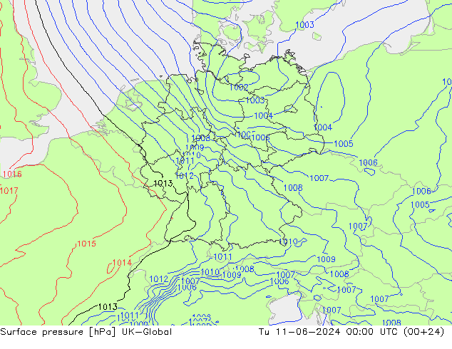 Atmosférický tlak UK-Global Út 11.06.2024 00 UTC