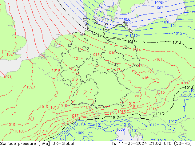 Luchtdruk (Grond) UK-Global di 11.06.2024 21 UTC