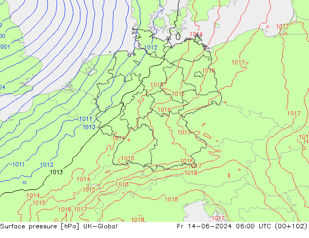 Surface pressure UK-Global Fr 14.06.2024 06 UTC
