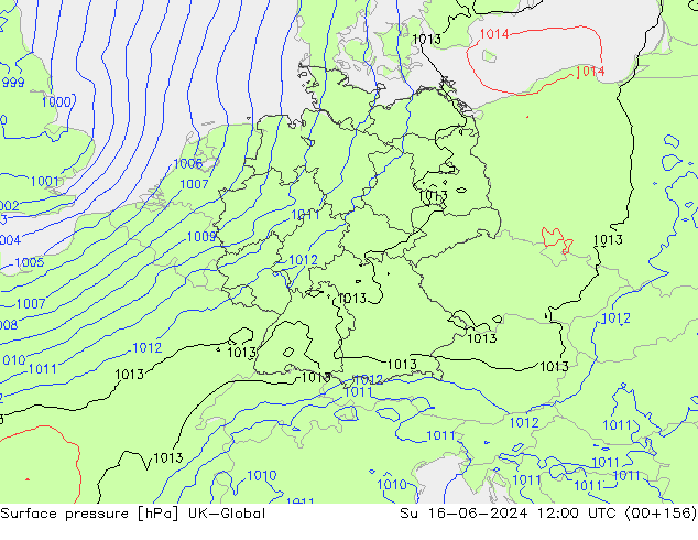 Presión superficial UK-Global dom 16.06.2024 12 UTC