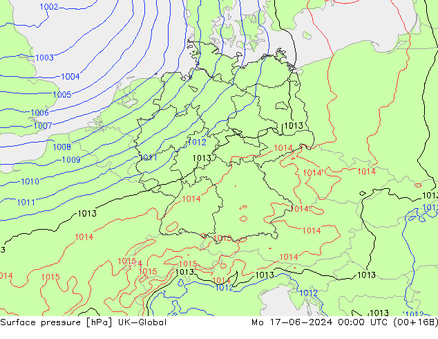 Surface pressure UK-Global Mo 17.06.2024 00 UTC