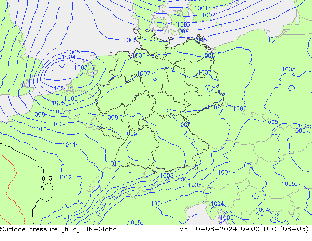 приземное давление UK-Global пн 10.06.2024 09 UTC