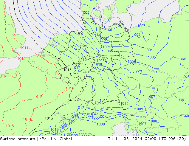 Surface pressure UK-Global Tu 11.06.2024 02 UTC
