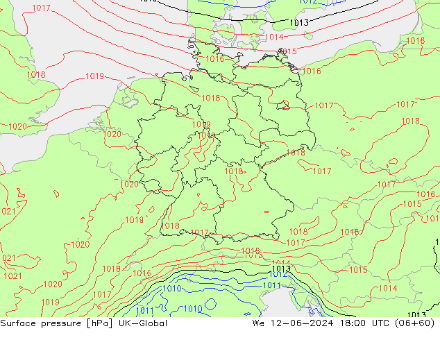 Surface pressure UK-Global We 12.06.2024 18 UTC