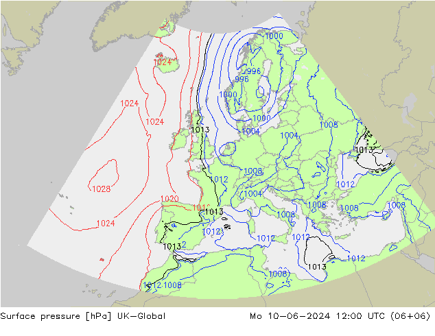 Surface pressure UK-Global Mo 10.06.2024 12 UTC