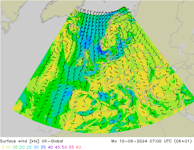 风 10 米 UK-Global 星期一 10.06.2024 07 UTC