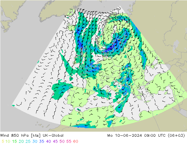 Wind 850 hPa UK-Global ma 10.06.2024 09 UTC
