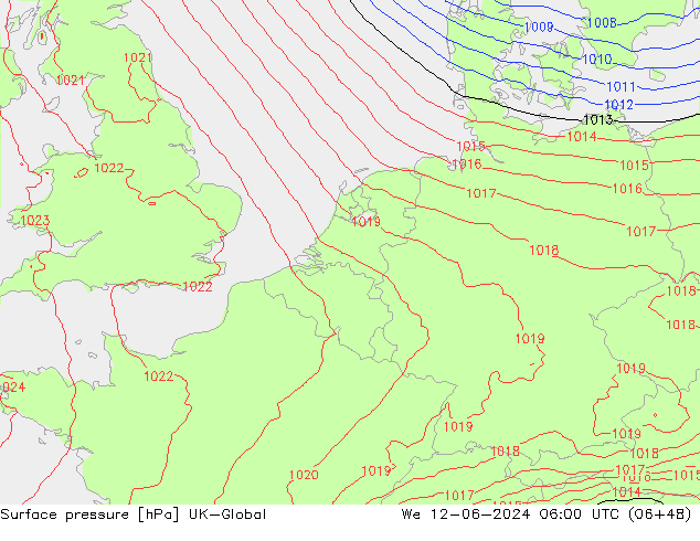 pressão do solo UK-Global Qua 12.06.2024 06 UTC