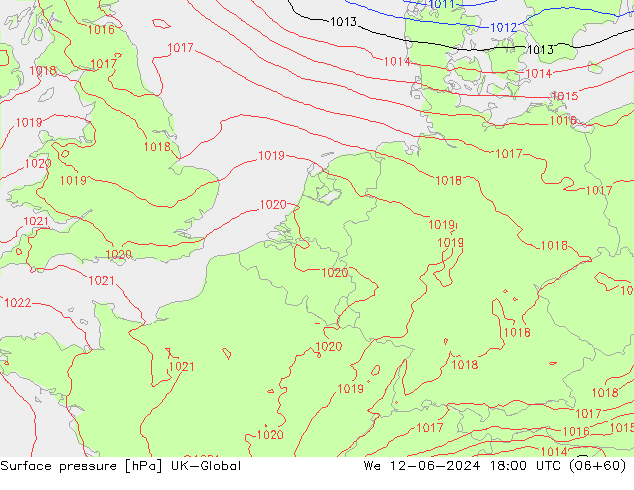 Surface pressure UK-Global We 12.06.2024 18 UTC