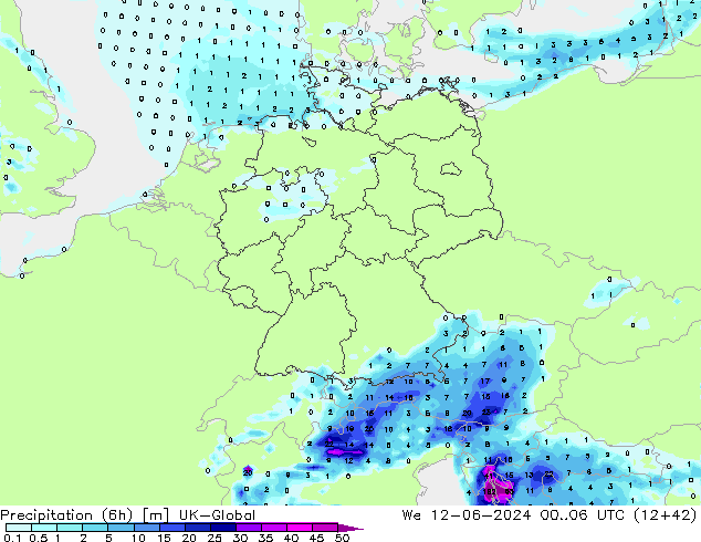 Precipitation (6h) UK-Global We 12.06.2024 06 UTC